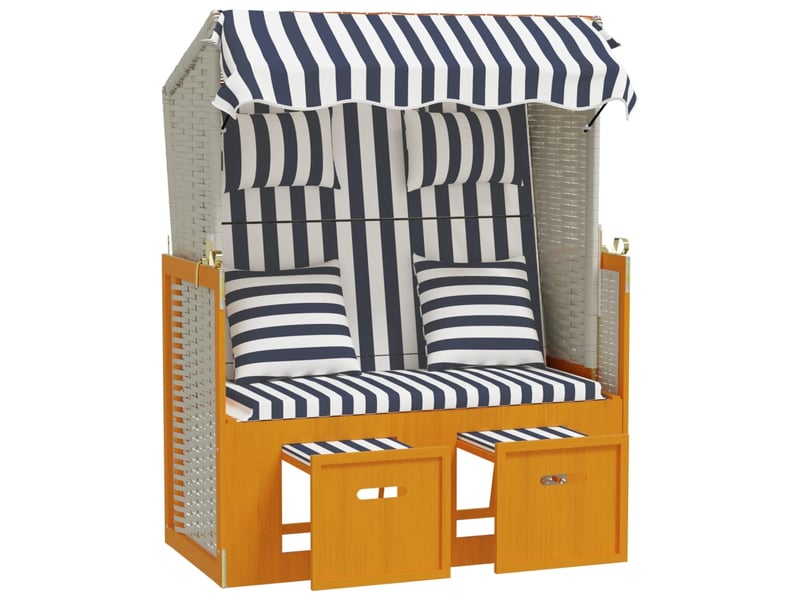  Strandkorb avec coussins résine tressée bois solide blanc bleu 02_0012174  - Conforama C