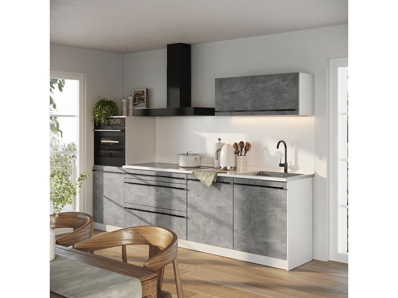  Vicco cuisine, bétonblanc, 280cm plan de travail chêne doré  - Conforama C