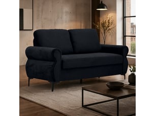 Canapé droit 2 places avec ressorts ensachés - pieds hauts, tissu polyester noir, 173,5 × 81 × 92 cm