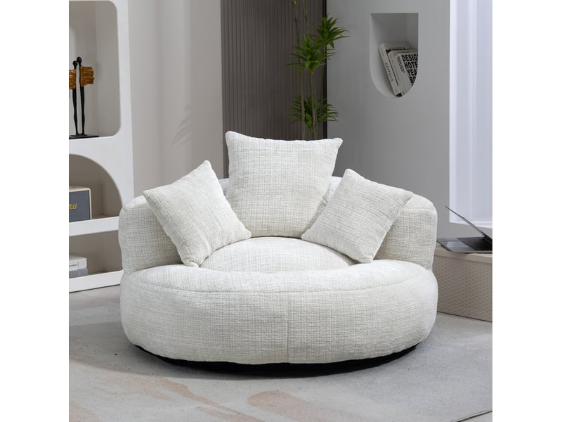  Fauteuil 108x108x52 cm, confort et doux, avec accoudoirs, dossier haut et assise large, chenille, style moderne, beige  - Conforama D