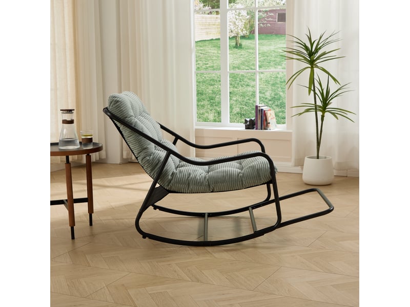  Fauteuil à bascule extérieur 75x116x82 cm – vert clair – coussin épais, balancement réglable, structure noire  - Conforama B