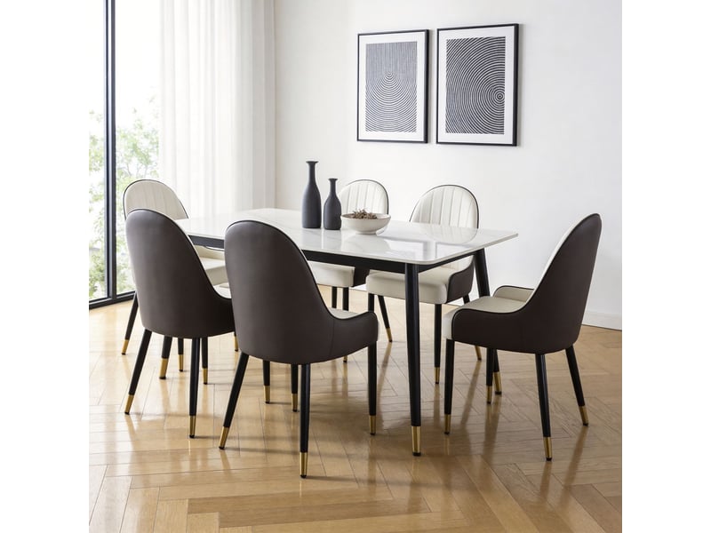  Lot de chaises 2 pièces dossier ergonomique revêtement rembourré en cuir pu pieds en métal bicolores blanc et marron charge maximale 150 kg  - Conforama B
