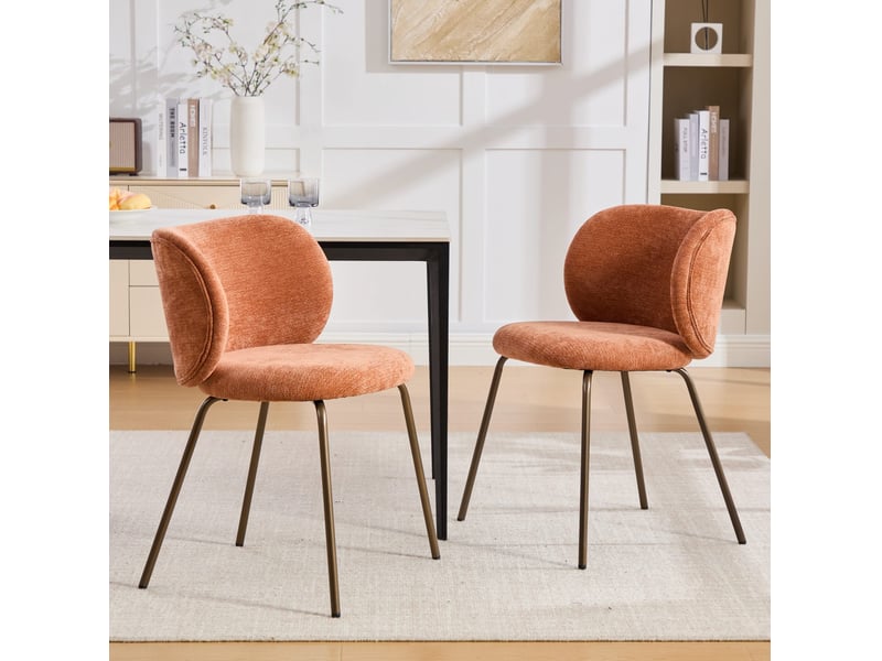 Chaise salle manger confort chenille orange pieds métal bronze design contemporain homvra  - Conforama C