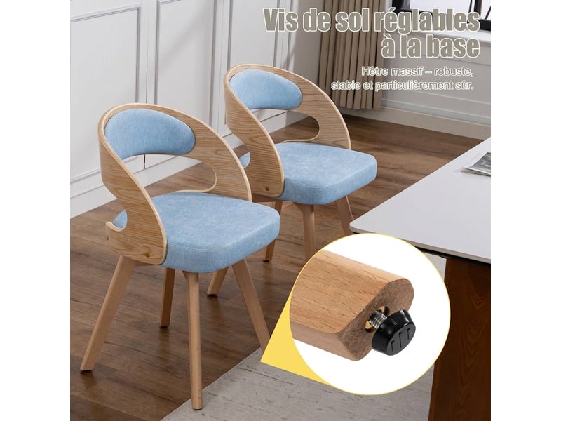  Lot de 2 chaises de salle à manger pivotante en lin bleu, pieds en bois massif, 41x44x72cm  - Conforama D