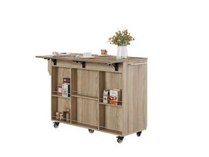 Desserte de cuisine 120x43,5x92,9 cm, sur roulettes, plateau rabattable, tiroir et placards, mdf, couleur chêne sonoma