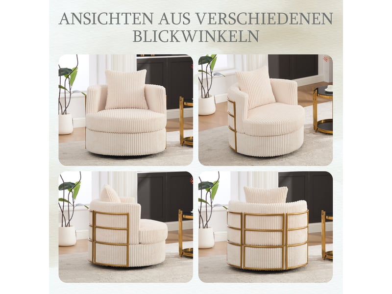  Fauteuil pivotant avec rangement sous l’assise, assise en mousse haute densité et dossier enveloppant, en cord beige  - Conforama E
