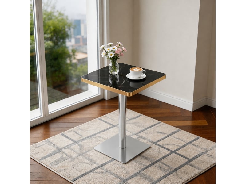  Table de salle à manger pour 2 à 4 personnes avec pied central carré, effet marbre, en mdf et métal, 60 × 60 × 74 cm  - Conforama D