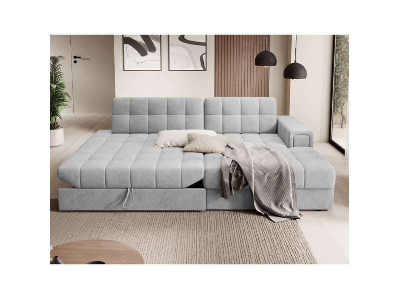 Canapé d'angle convertible cubito gris 240 cm avec coffre et couchage - Conforama B
