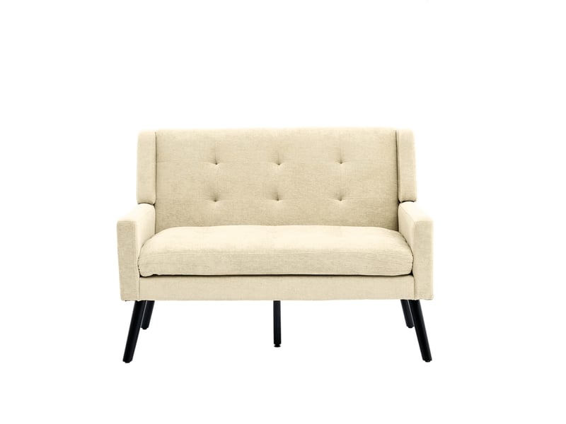  Banquette 2 places beige en lin premium, pieds bois massif antidérapants, mousse haute densité, capitonnée, salonchambrebureau  - Conforama A