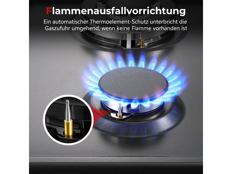  Plaque de cuisson gaz 4 feux, plaque gaz émaillée noire 58 cm, allumage automatique, gaz naturel ou propane, encastrable ou posable  - Conforama E