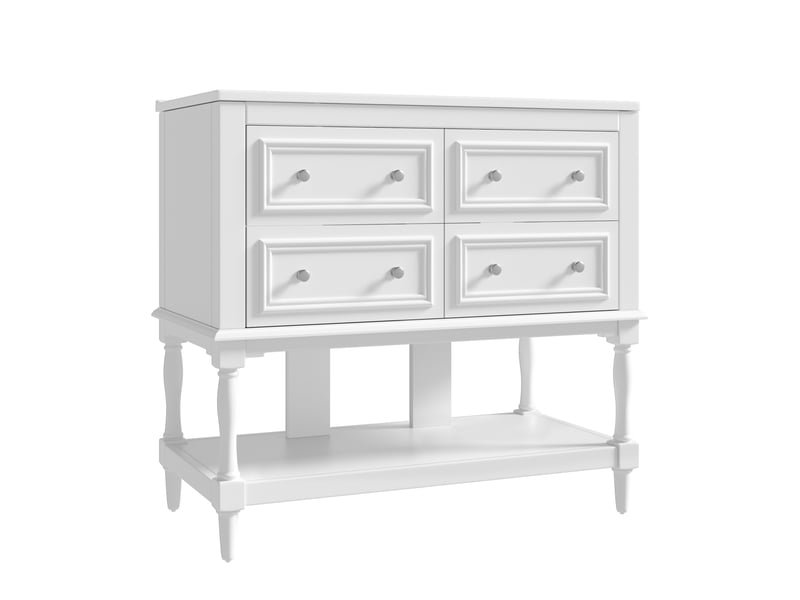 Meuble vasque sur pied 92×47×88 cm blanc, lavabo céramique, 4 tiroirs, niche ouverte - Conforama D