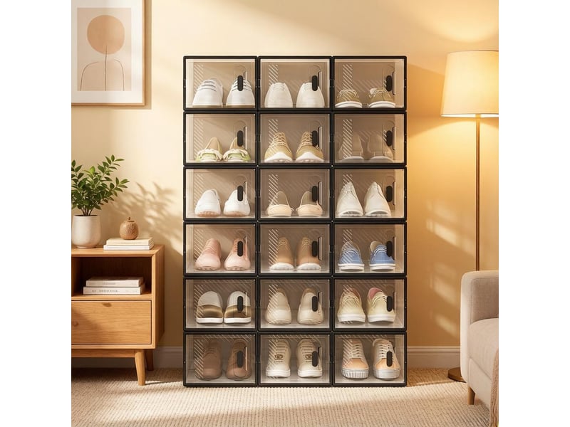  Boîtes rangement modèle modular, 18 pièces empilables, chaussures, livres, jouets, placard, salle bain  - Conforama B