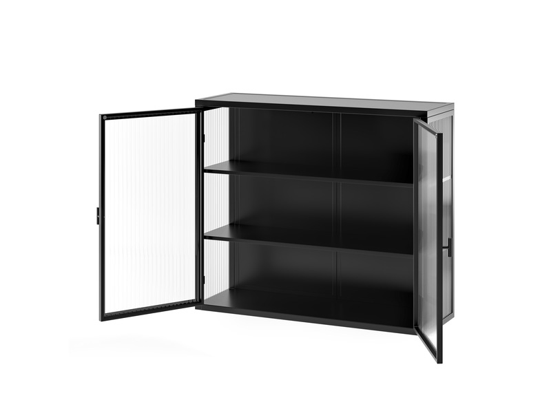 Armoire murale 2 portes 70 x 23 x 60 cm – noire – verre trempé strié, 3 niveaux de rangement modulables - Conforama D