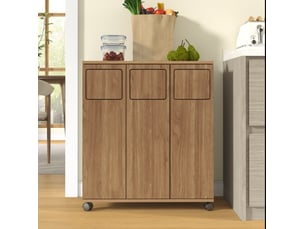 Meuble de tri des déchets 69,3x35x80 cm à roulettes en mdf avec 3 portes couleur naturel