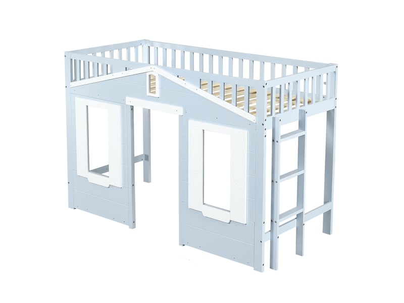  Lit mezzanine enfant 90x200 cm – bleu et blanc – échelle réversible, espace sous lit 105 cm – sans matelas  - Conforama D