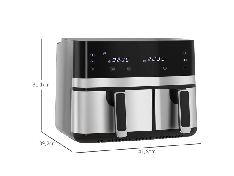 Friteuse à air sans huile, air fryer, double compartiment 8,5 l, 2700 w - 8 programmes, minuterie, température réglable  - Conforama C
