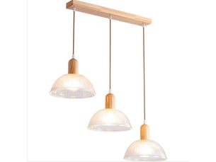 Suspension 3 lampes luminaire en verre et bois vintage 25cm