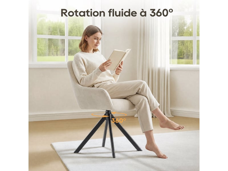  Lot 4 chaise pivotante premium avec demi-accoudoirs - chaise rotation à 360°base métallique haute stabilité, beige  - Conforama D
