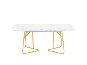 Table extensible 4 à 6 personnes en mdf avec pieds métal doré 140180×80 cm effet marbre blanc