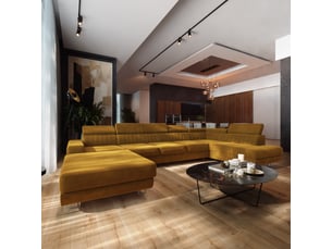Canapé d'angle droit convertible MASSENO  6 places Velours jaune avec coffre de rangement