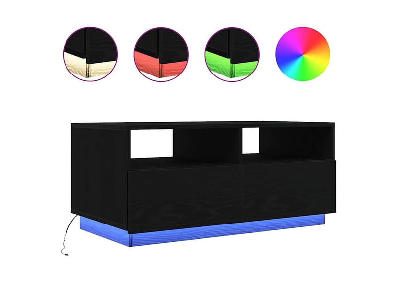  Table basse - table de salon - table à thé avec lumières led chêne noir 90x49x40 cm  - Conforama A