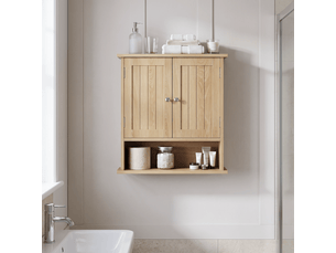 Armoire murale salle de bain effet chêne, 2 portes et niche, 54,6 x 19,8 x 59,9 cm