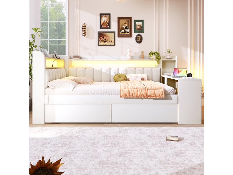  Lit avec rangement 140x200 cm coloris blanc led mdf lit enfant blanc - Conforama D