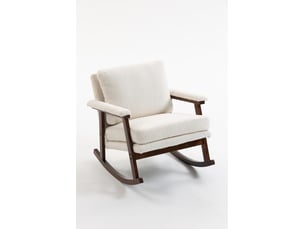 Fauteuil à bascule mid-century en velours blanc avec cadre en bois