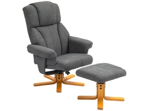 Fauteuil réglable avec repose-pieds, dossier haut et structure en bois, pour salon ou chambre, gris foncé