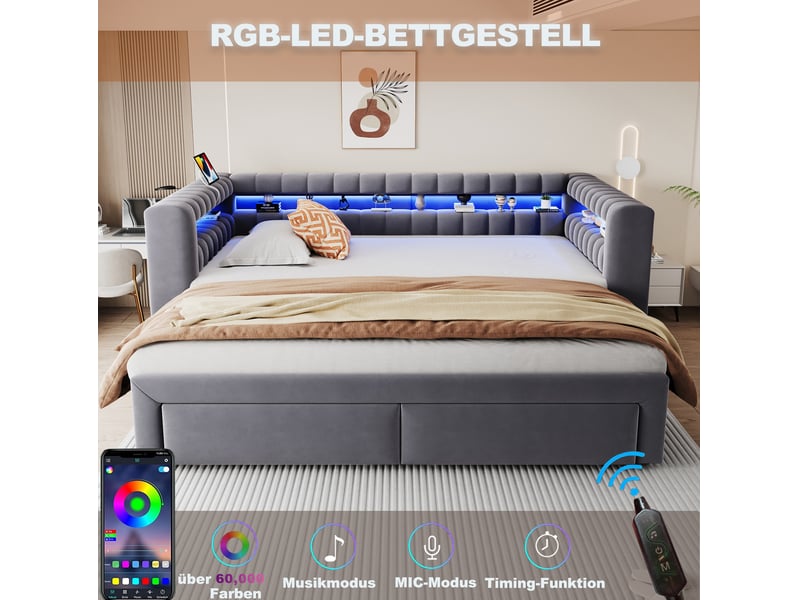  Canapé-lit 90x190 cm extensible gris foncé sans matelas  - Conforama D