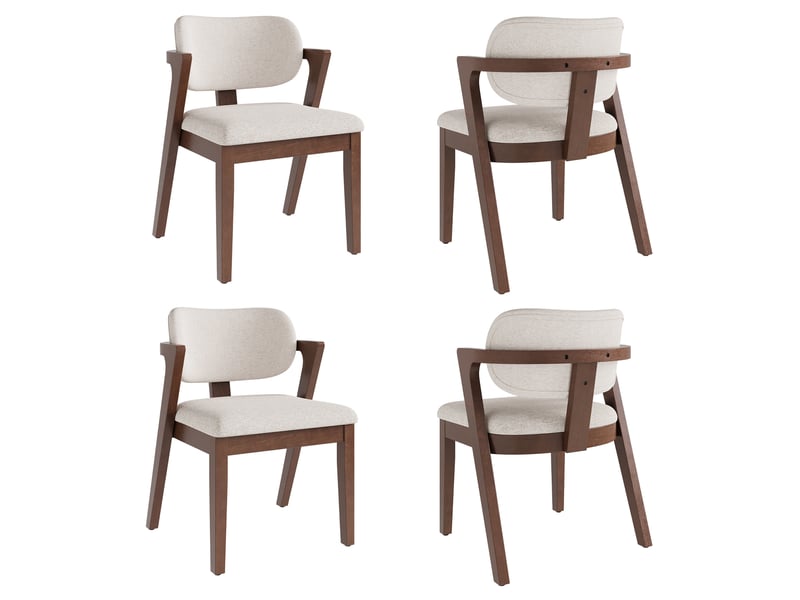  Chaises de salle à manger lot de 2 avec accoudoirs et dossier rembourré en bois et lin couleur noyer et beige avoine  - Conforama A