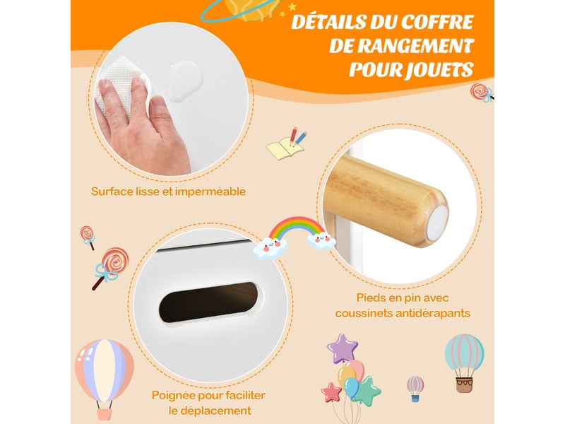  Coffre à jouets avec étagère de présentation 60 x 33 x 44 cm multifonctionnel élégant en mdf blanc 20_0011499  - Conforama B