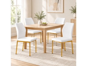 Lot de 4 chaises de salle à manger 93 cm pour cuisine, blanc et doré, pu, mobilier de salle à manger, dossier rainuré