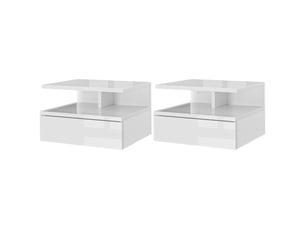 Ensemble de 2 tables de chevet suspendues avec 1 tiroir et une étagère ouverte pour chambre à coucher, 35 x 32 x 22,5 cm, blanc