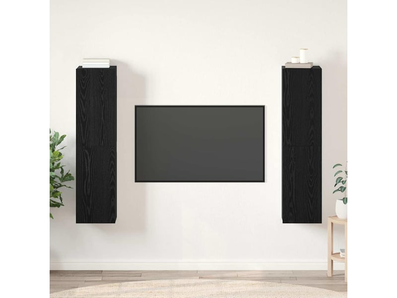  Ensemble meuble tv - banc tv - meuble de rangement 4 pcs chêne noir bois d'ingénierie  - Conforama B
