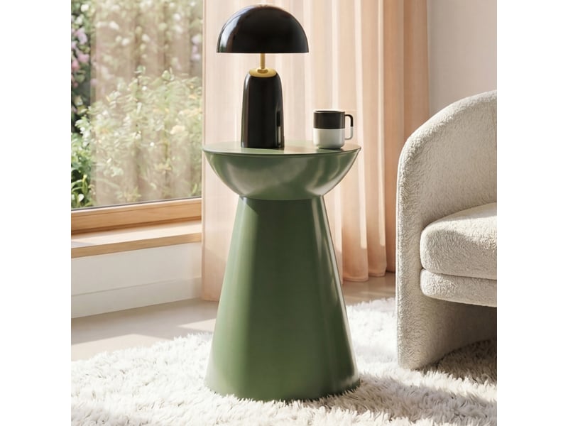  Lot de 2 tables d'appoint rondes, bouts de canapé, tables de chevet odette 30 cm métal vert kaki  - Conforama B