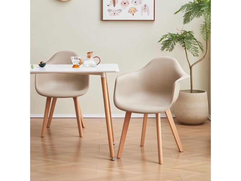  Lot de 2 chaises de salle à manger - pieds en bois - chaises de salle à manger scandinaves - beige  - Conforama C