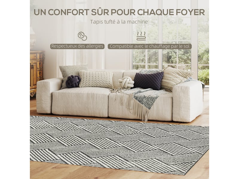  Tapis salon 200 x 140 cm poils courts lavable en machine hypoallergénique pour salon, chambre à coucher, gris, bureau  - Conforama A