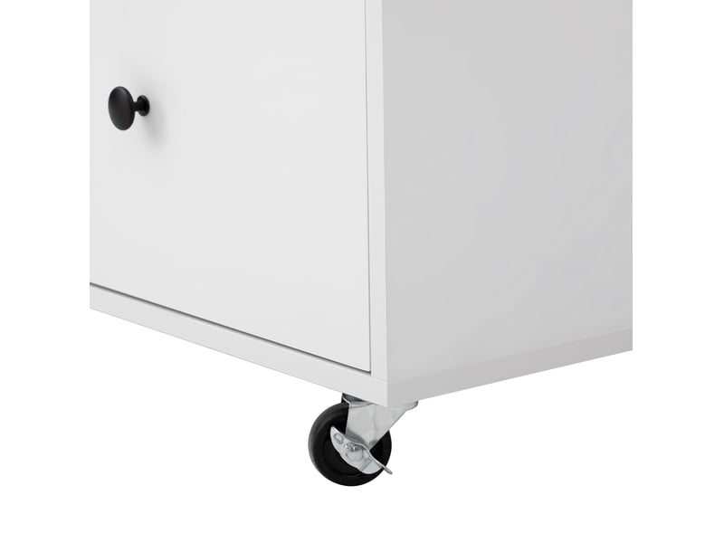 Desserte de cuisine 100x42-70 cm blanc et bois clair en mdf, plateau extensible avec rangements et roulettes  - Conforama E