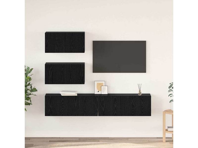 Ensemble meuble tv - banc tv - meuble de rangement 4 pcs chêne noir bois d'ingénierie  - Conforama B