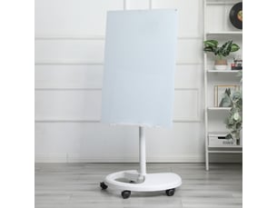 Tableau blanc magnétique en verre trempé 90x60 cm sur roulettes, hauteur réglable