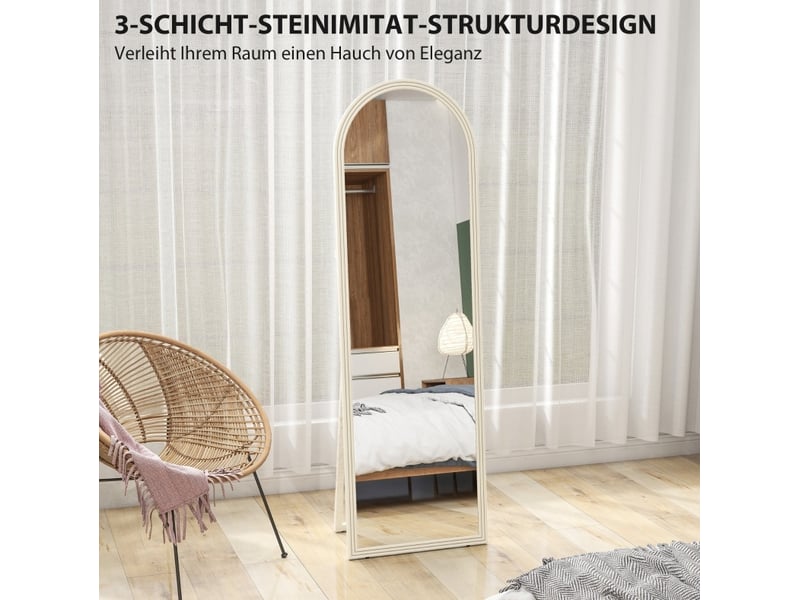  Miroir sur pied et mural 50 x 160 cm – blanc – cadre arqué avec support rabattable, verre trempé sécurisé  - Conforama E