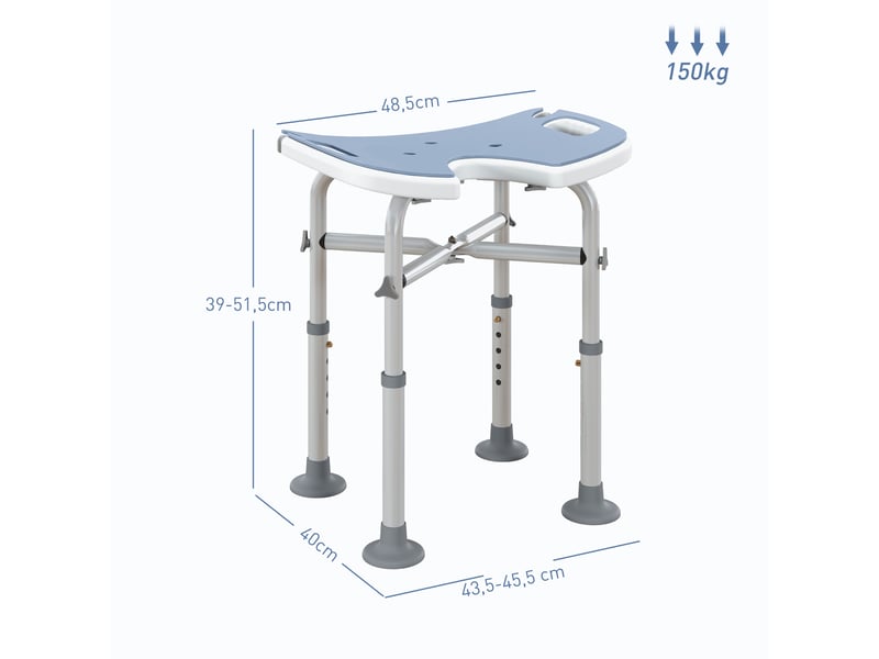 Tabouret de douche - siège de douche avec barre d'appui ventouse - hauteur réglable - alu hdpe bleu clair blanc  - Conforama C
