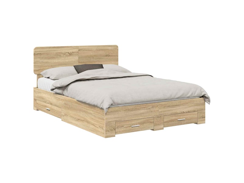  Lit double- lit adulte -  cadre de lit chêne sonoma 150 x 200 cm bois d'ingénierie  - Conforama A
