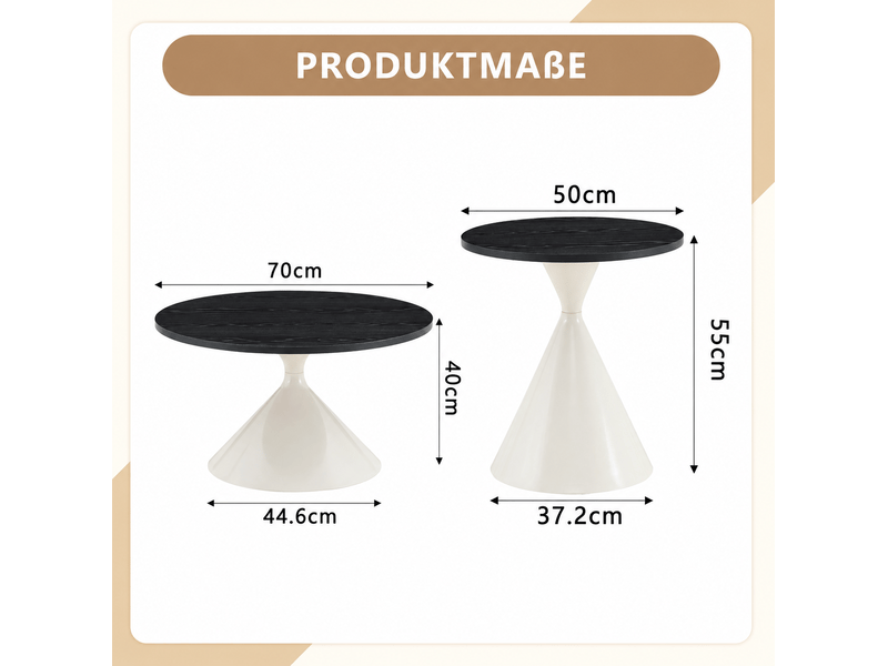 Set de 2 tables basses et d’appoint rondes ø70x40 et ø50x55 cm, métal blanc et noir - Conforama E