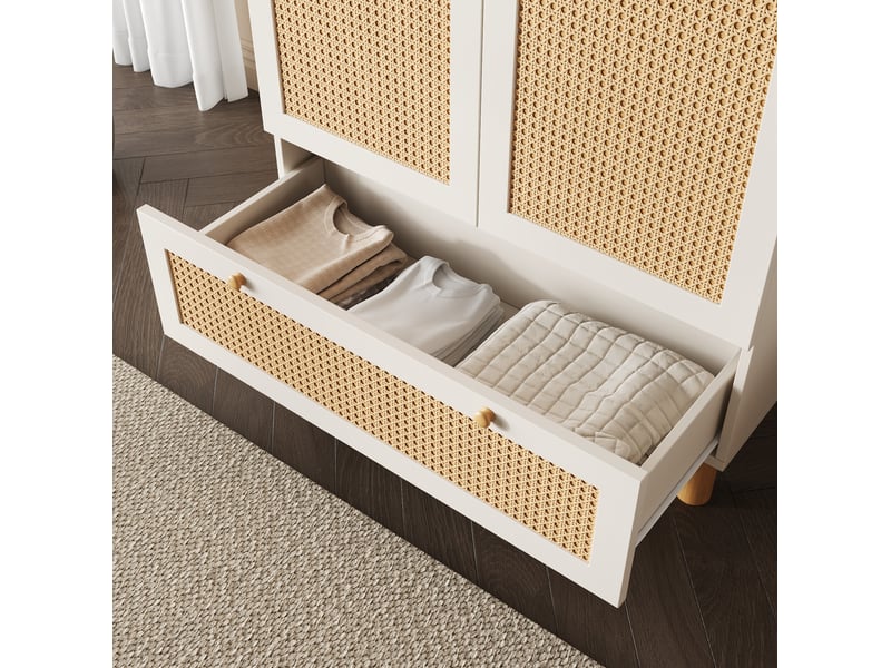  Armoire 2 portes avec tiroir, étagères réglables et penderie, blanche 180,5 cm  - Conforama D