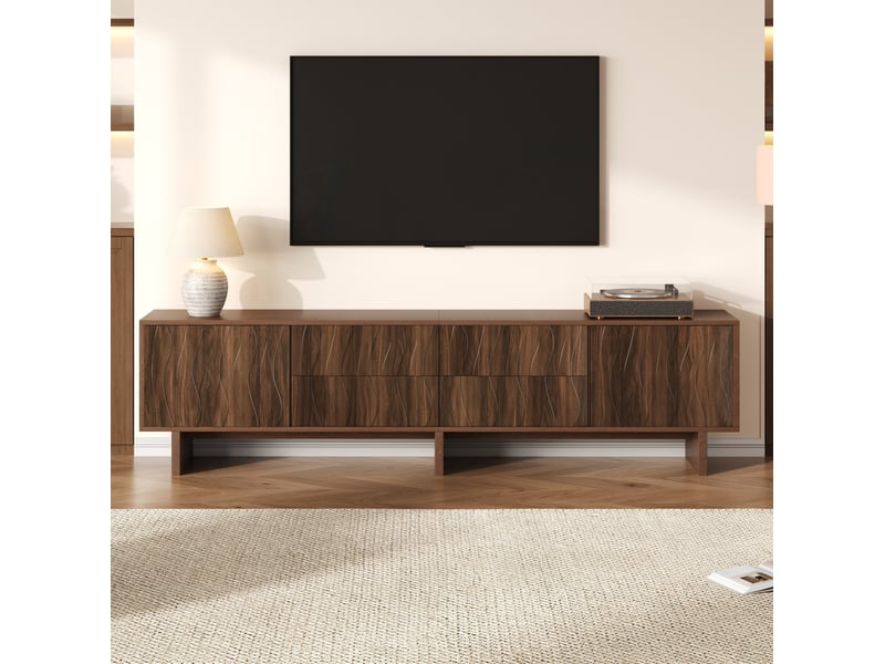  Meuble tv 180 x 40 x 56 cm avec 4 tiroirs et 2 portes, noyer foncé  - Conforama C