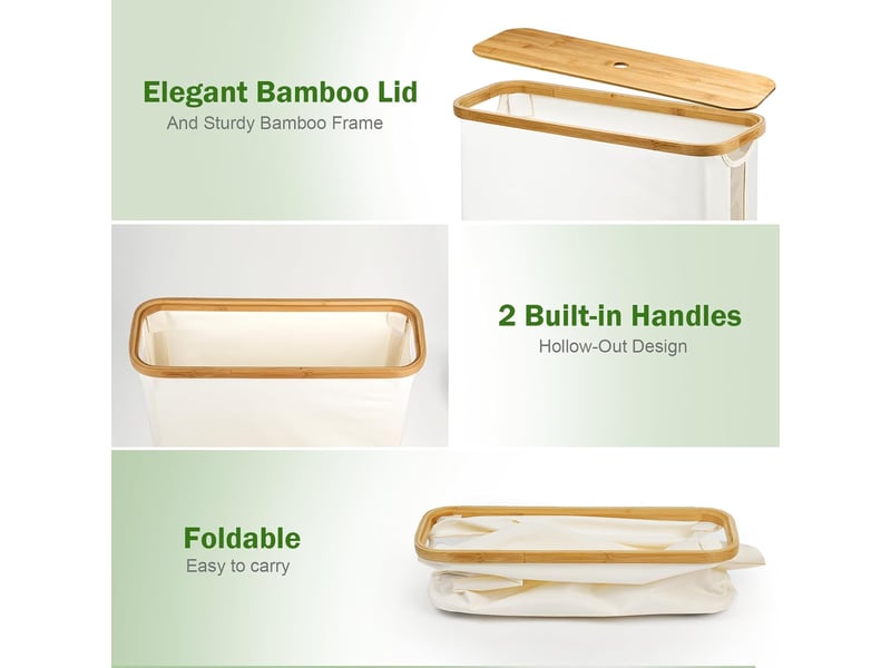  Panier à papier toilette en bambou - organisateur de salle de bain avec couvercle, grand support pour 9 méga rouleaux  - Conforama C