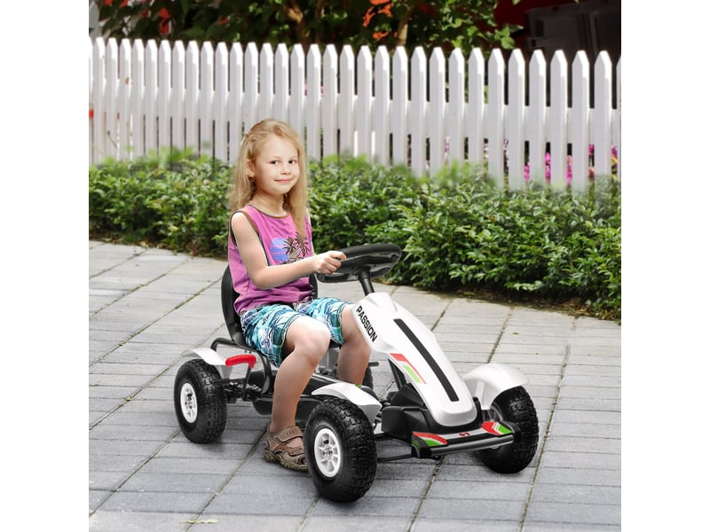  Kart à pédales pour enfant siège réglable 3 positions frein à main enfant de 5 à 12 ans blanc noir  - Conforama C