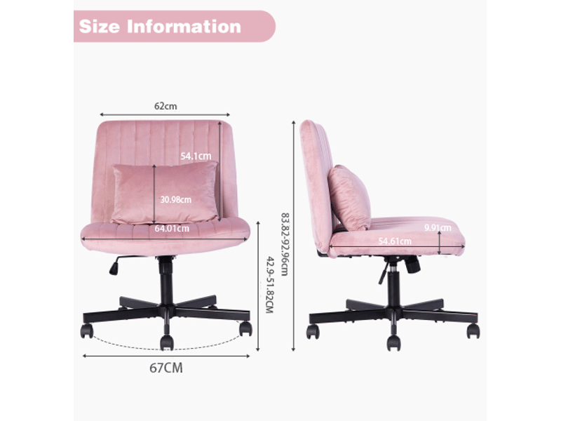  Chaise de bureau pivotante réglable avec dossier inclinable, roulettes silencieuses et coussin en tissu rose clair  - Conforama C